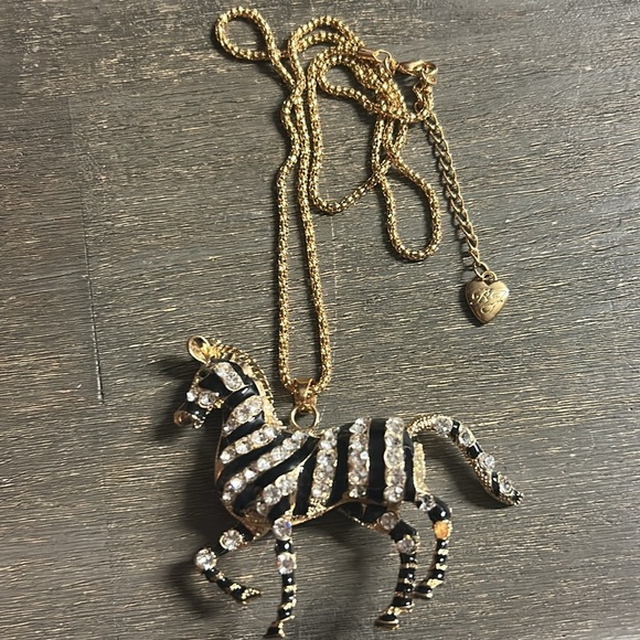 Betsey Johnson 3D Rhinestone Zebra Long Necklace - Picture 2 of 5